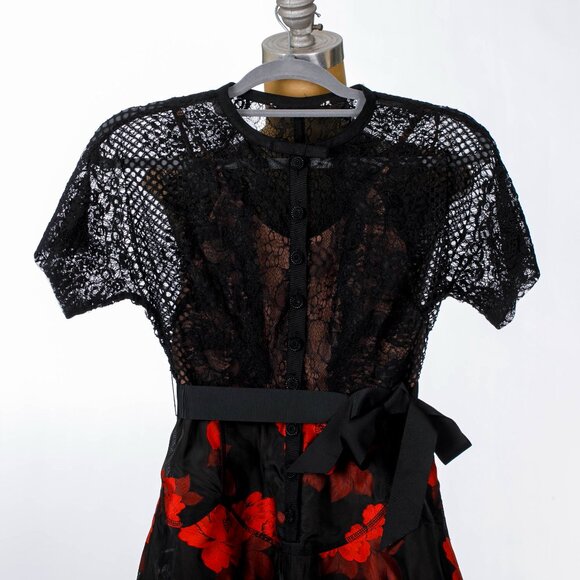 Red & Black Lace Floral Dress - Picture 2 of 5